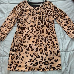 Badgley Mischka Leopard Print Long Sleeve Dress